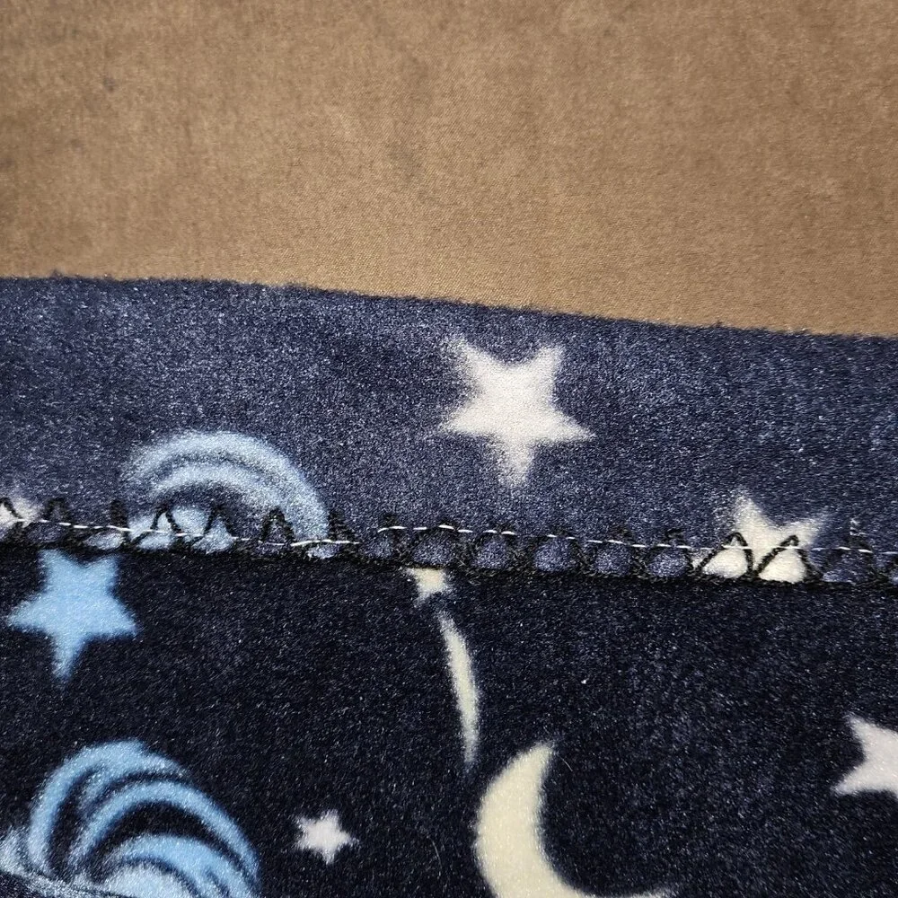 Blue White Yellow Moon Stars Fleece Blanket / Window Cover Drape 50x57 READ